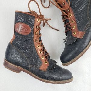 Justin Vintage Kiltie Fringe Pebbled Two Toned Leather Boots Size 6B